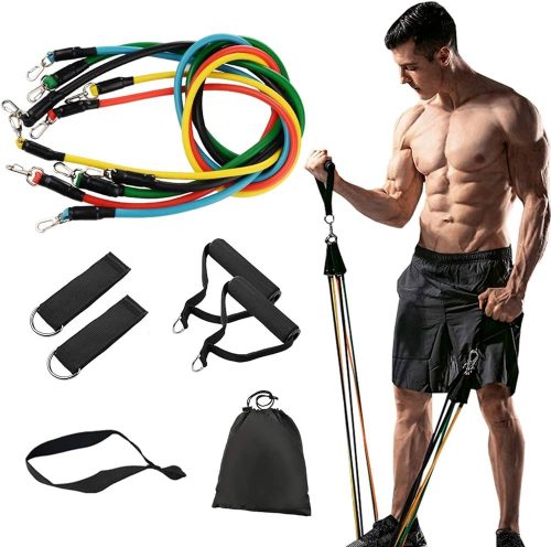 Latex Resistance Band Tube Set Rubber Exercise Elastic 11pc Fitness Training 150lbs RB164002